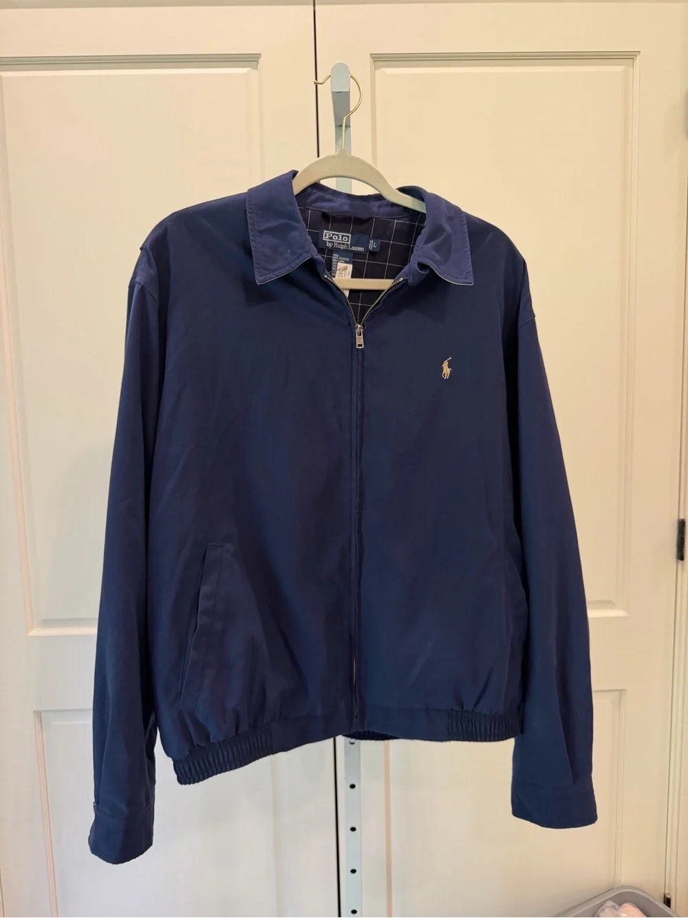 Vintage Polo Ralph Lauren Harrington Jacket Navy Blue Bi-Swing Windbreaker Large
